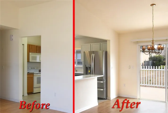 Before and After View of the Total Kitchen Renovation.