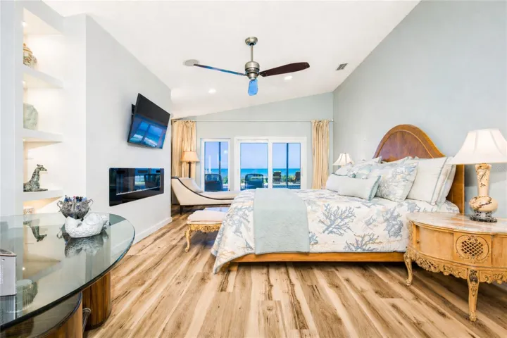 Primary suite with fireplace.