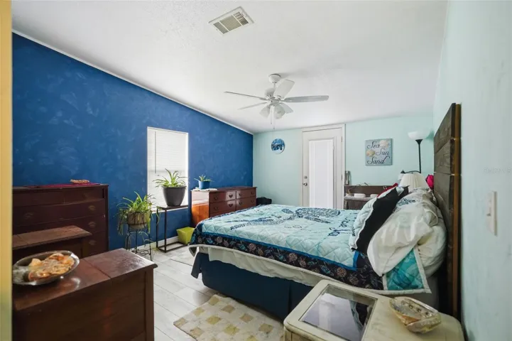 Bedroom with door to back deck