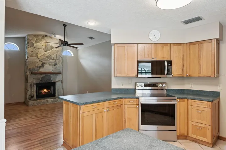 Wood-burning fireplace in Living Room