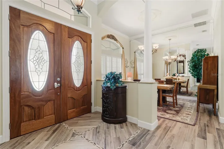 Wooden double door entry