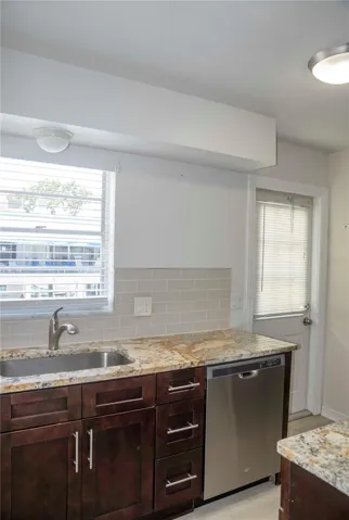 Solid stone counters in the kitchen
