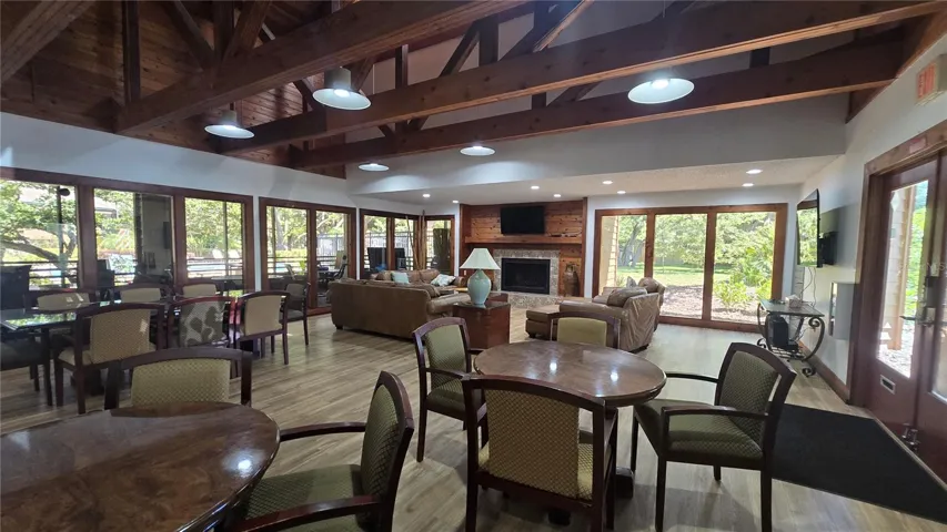 Regularly planned social events happen here at the clubhouse.  Great opportunities to make friends and enjoy life. Check out that fireplace! Can you imagine what it looks like during the holidays?