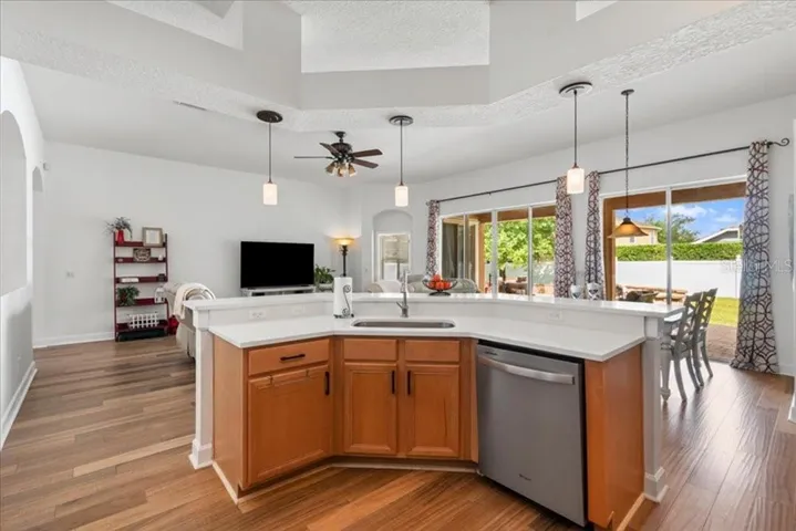 matching hardware, island opens to family