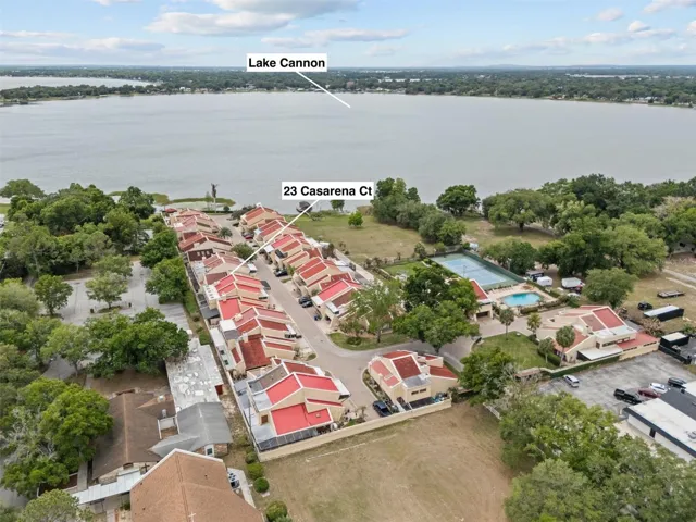 Aerial, the home has some partial views on Lake Cannon from the front yard and upstairs patio