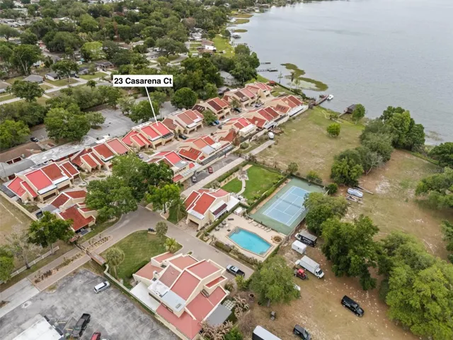 Aerial of the amenities and showing lakefront community