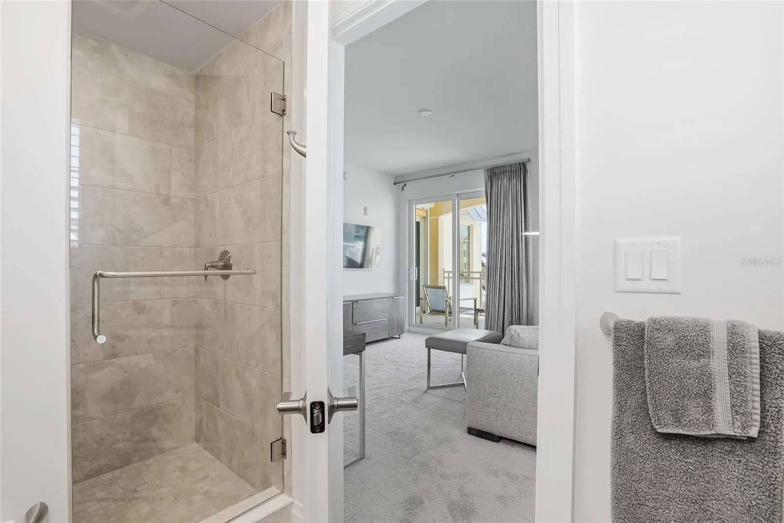 Walk-in shower in ensuite bath for bedroom #3.