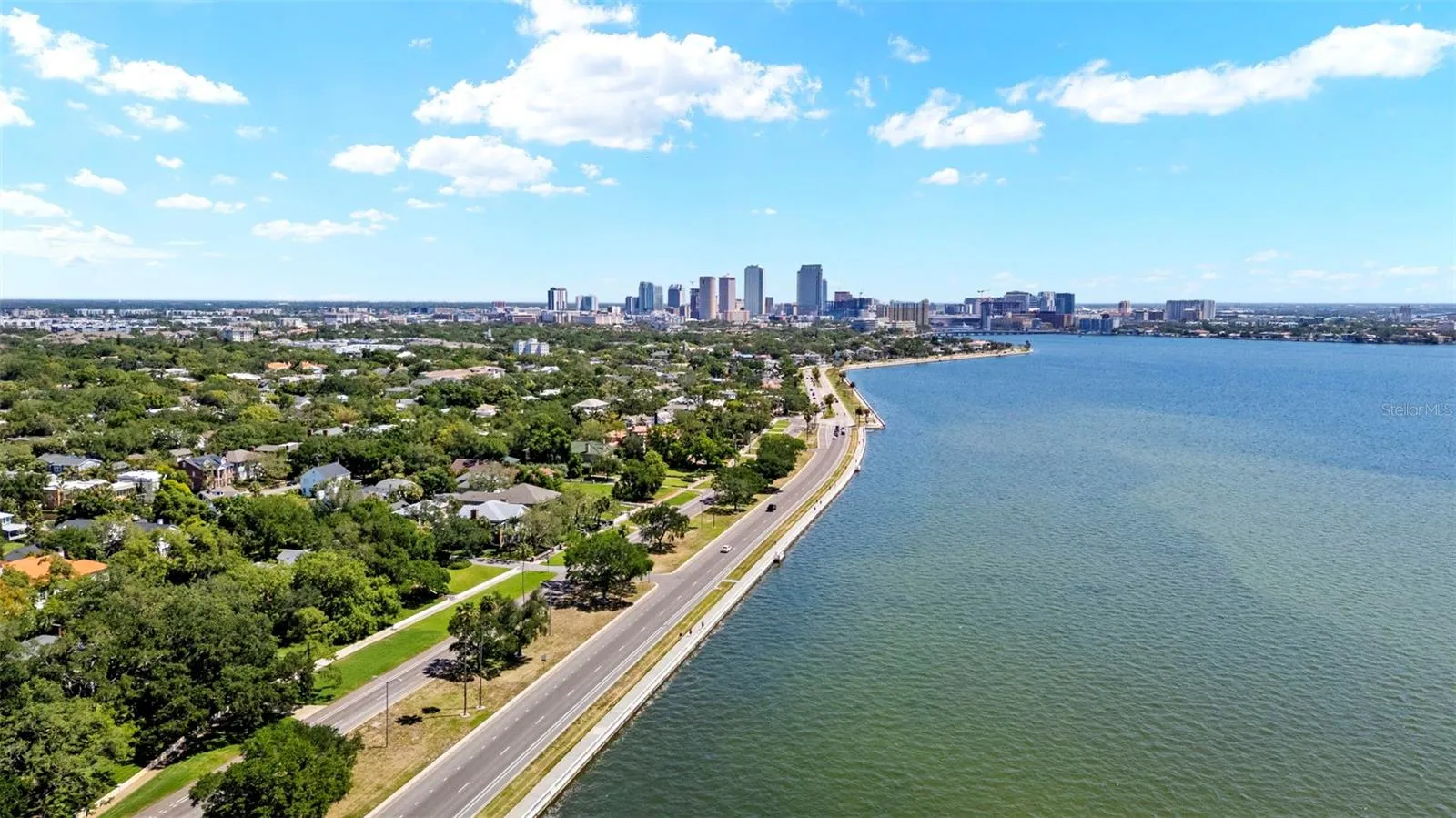 Drone image of iconic Bayshore Blvd. & downtown