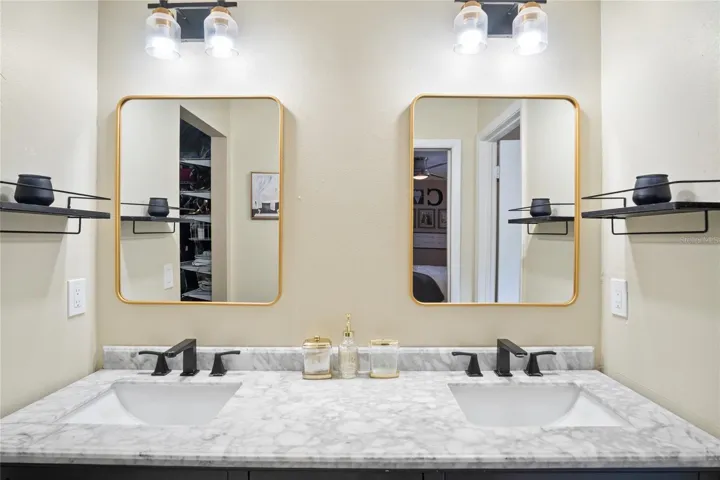The primary bathroom has two sinks.