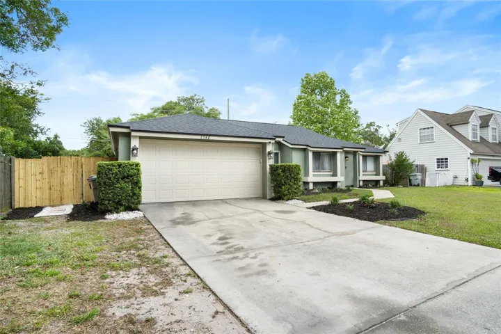 A 2 car garage with room in the driveway to park.