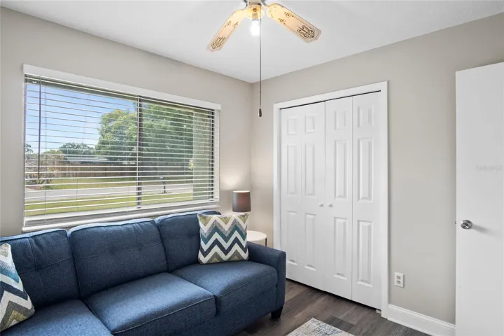 The perfect size room for a bonus room, guest bedroom, or office looking out to the front yard.