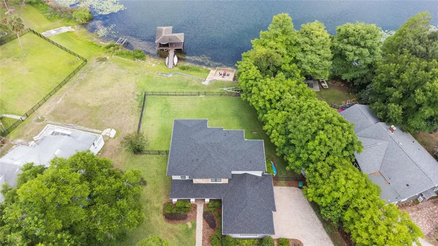 A view of the brand new roof (2026) and the boat dock (2015).