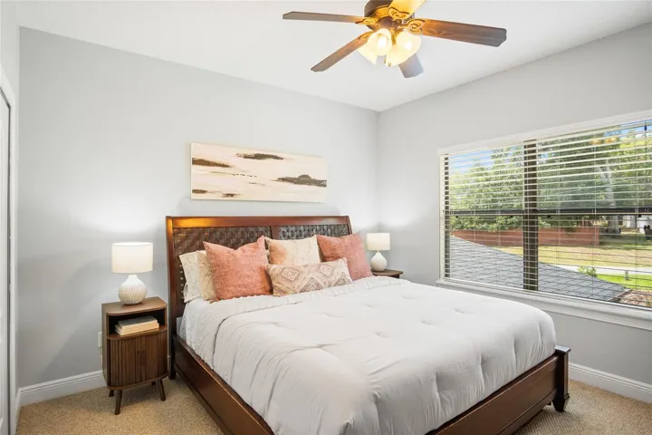 A guest room looking out toward the front of the home.