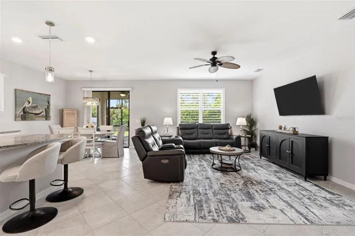 Open Concept with a large Living, Kitchen, and Dining area.