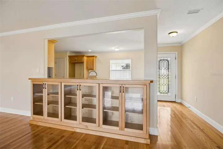 This built-in cabinet accents