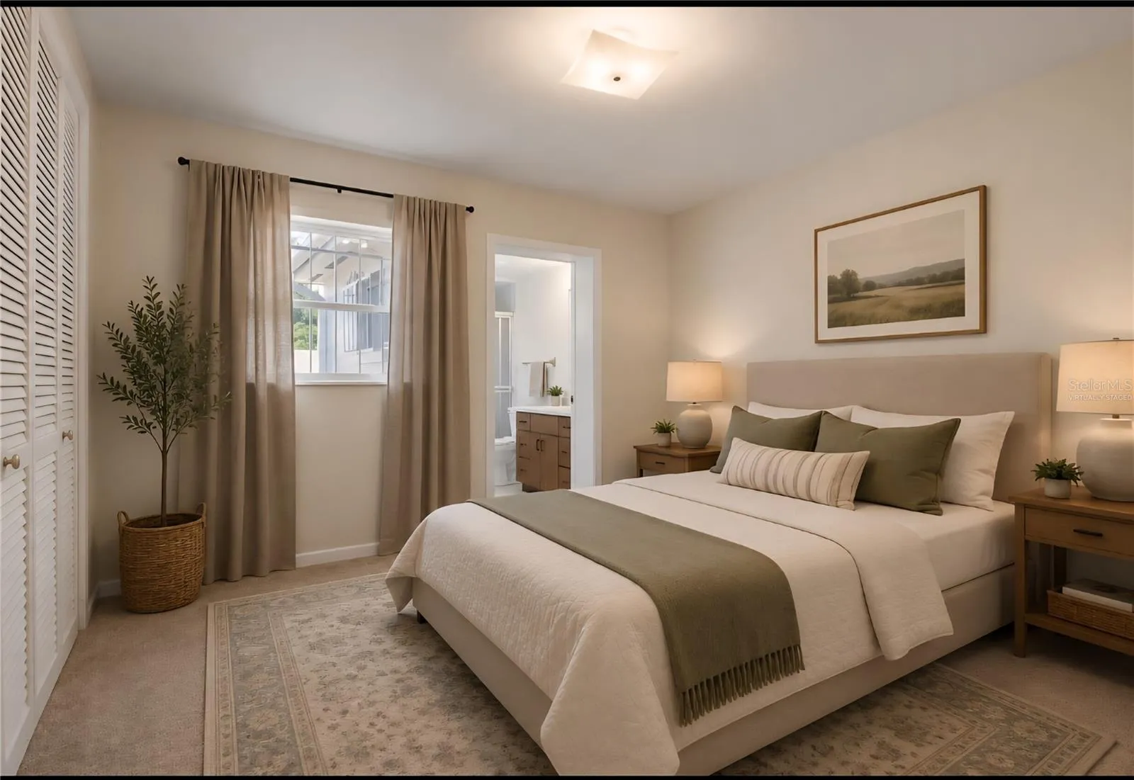 Virtually staged primary bedroom
