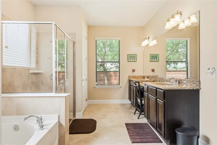 Primary bathroom.  Dual sinks, granite countertops