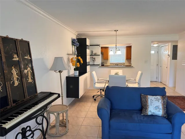 Living area. Blue chair is also a pull-out bed.