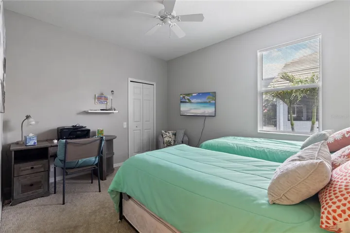 Guest bathroom flexes as a pool bath. Pool owners can appreciate this value.