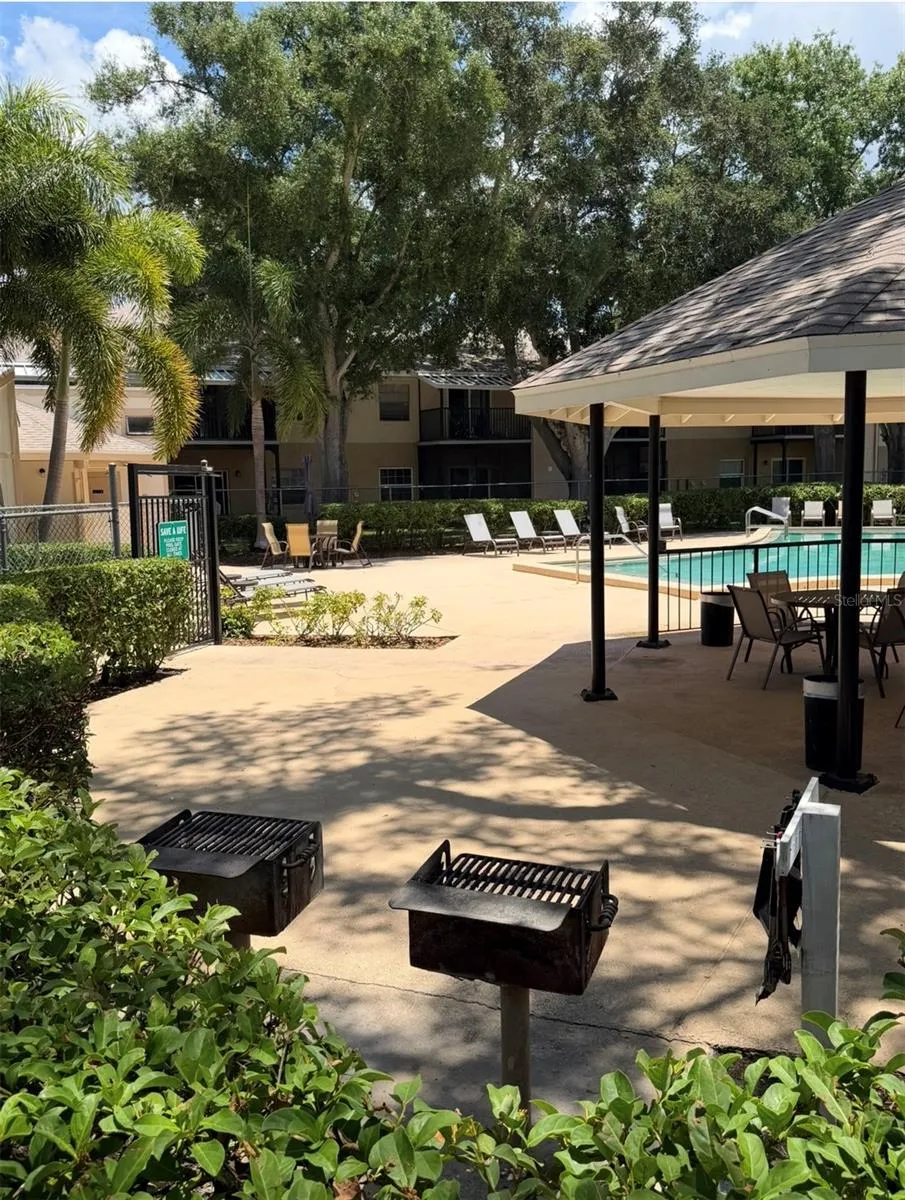 Grilling areas are for residents to use, and BBQ tools are included if needed.