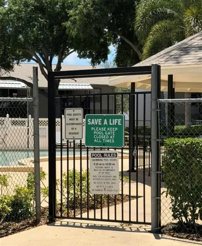The pool area is gated for your safety.