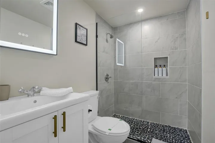 Downstairs bathroom with walk-in shower