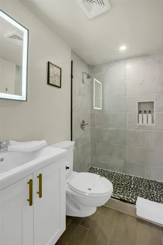 Downstairs bathroom with walk-in shower
