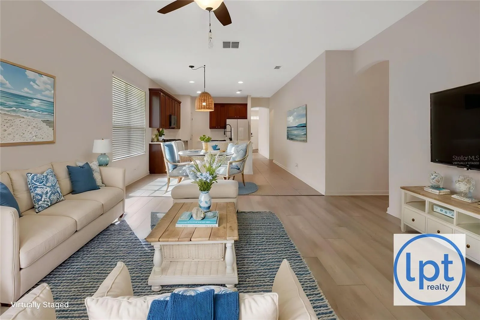 Virtually Staged family room into kitchen