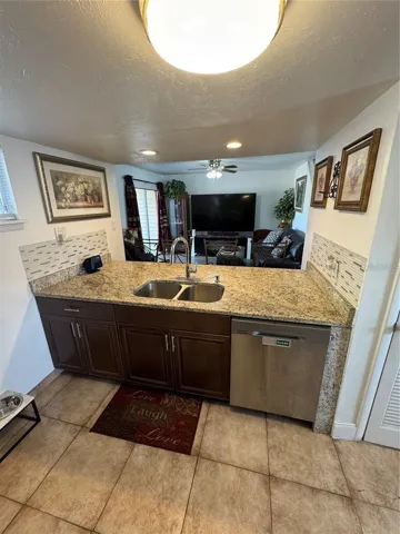 Kitchen overlooking living room