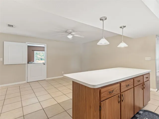 Kitchen island with pendant lights
