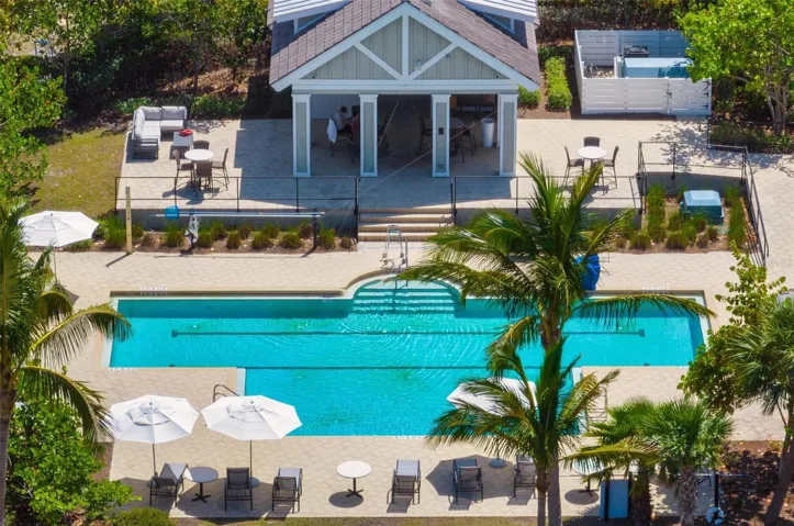 Aerial of neighborhood pool across the street