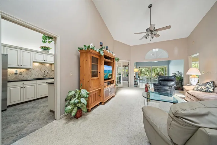 Pocket door separates living room and kitchen