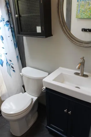 The main bathroom has everything remodeled: new toilet, new vanity, new cabinet, new mirror and light fixture!