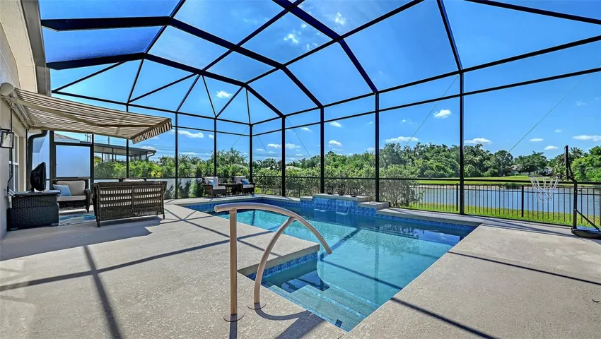 Heated pool with awning area