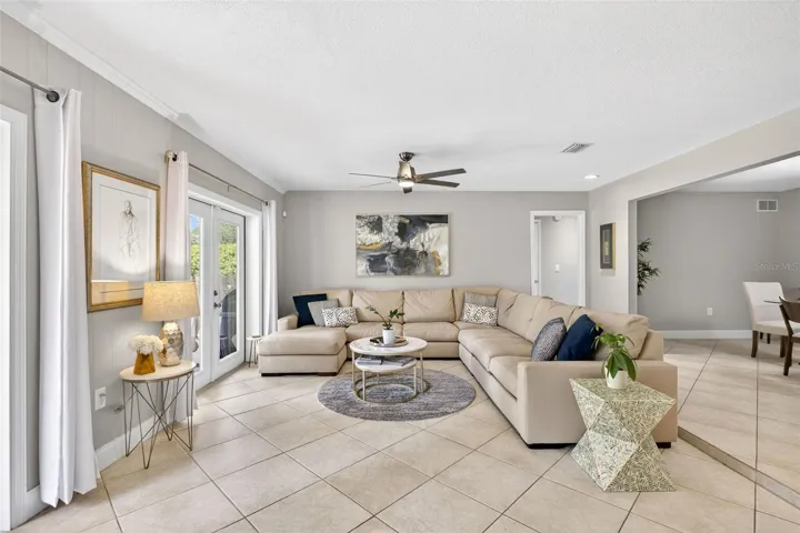 Ceramic tile flooring in living room