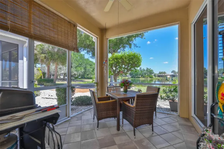 The screened lanai is cozy and perfect for the watching all of the wildlife on the lake.