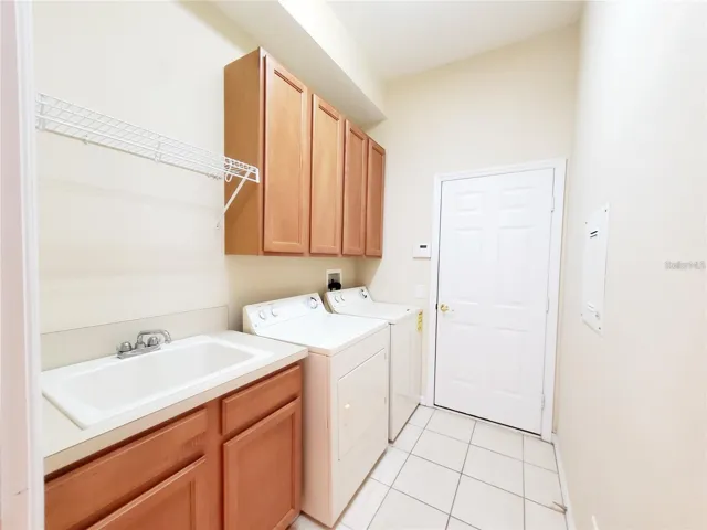 Laundry Room with Built-in Cabinets and Utility Sink
