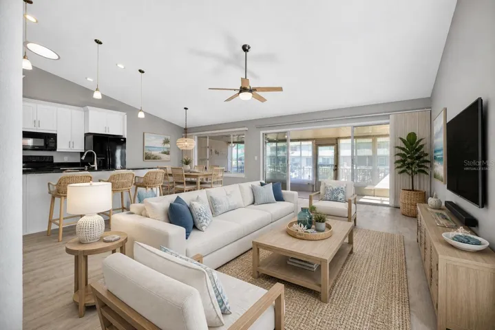 Virtually staged living/dining areas.