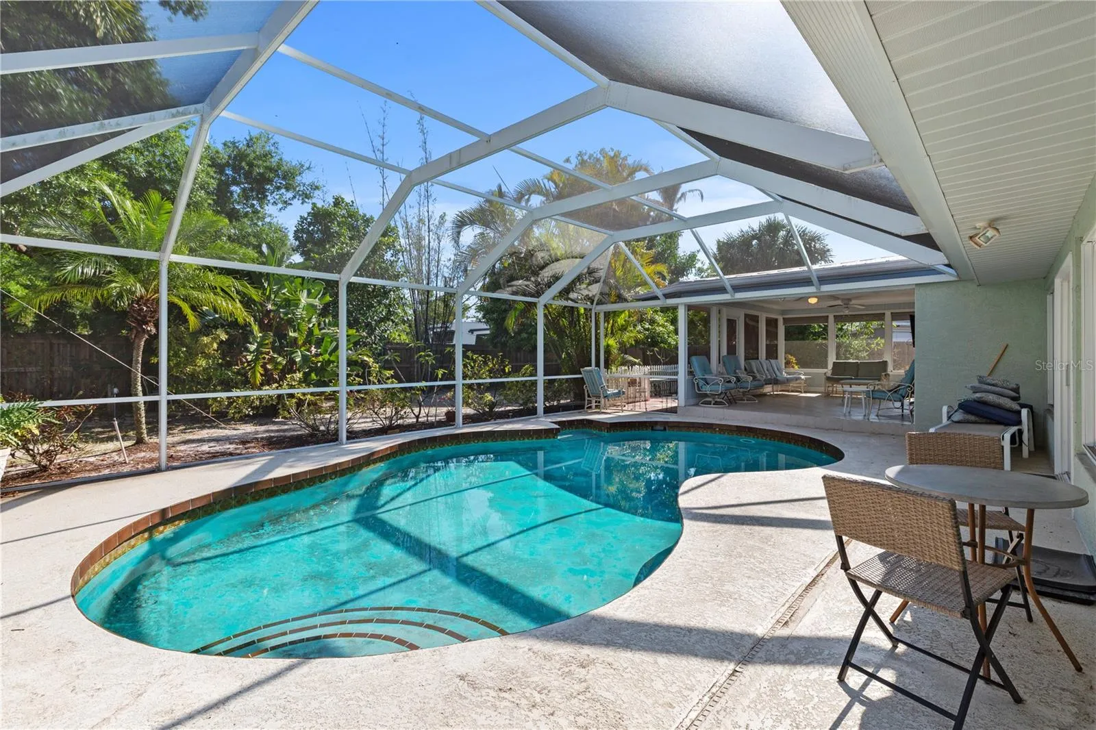 Screen Caged pool with patio and TV