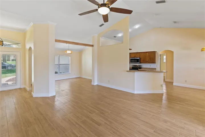 View of living, dining, kitchen from living