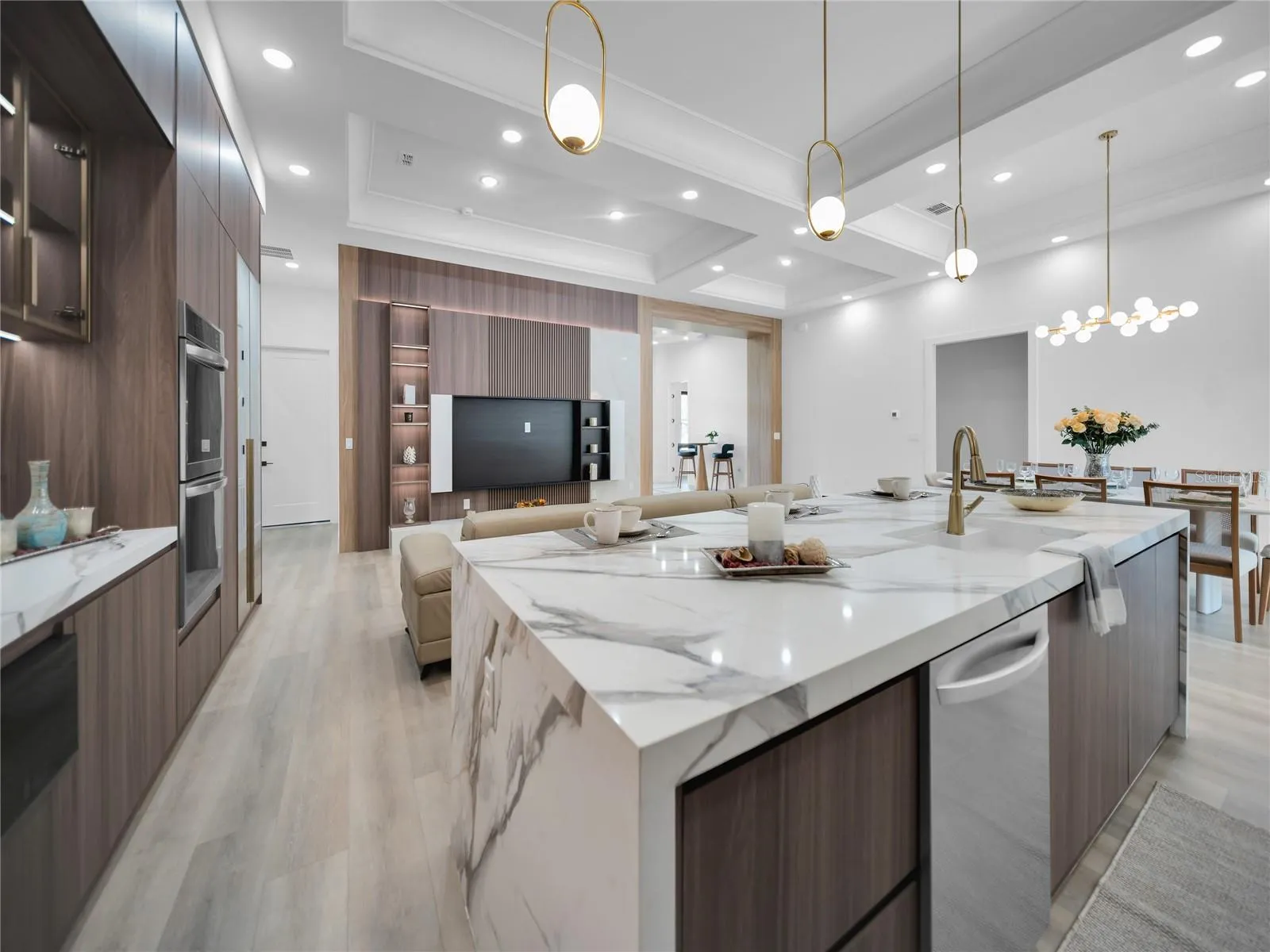 Designer kitchen with waterfall island