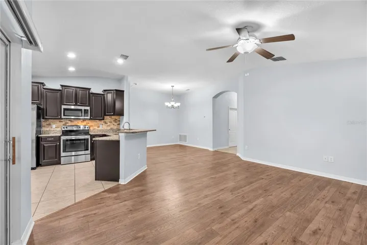 Looking toward the kitchen from the Rear Slider doors