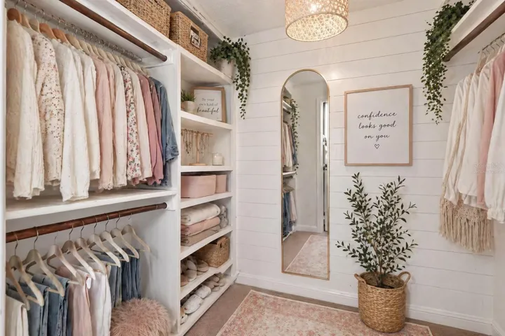 Virtually staged walk in closet in Bedroom 4