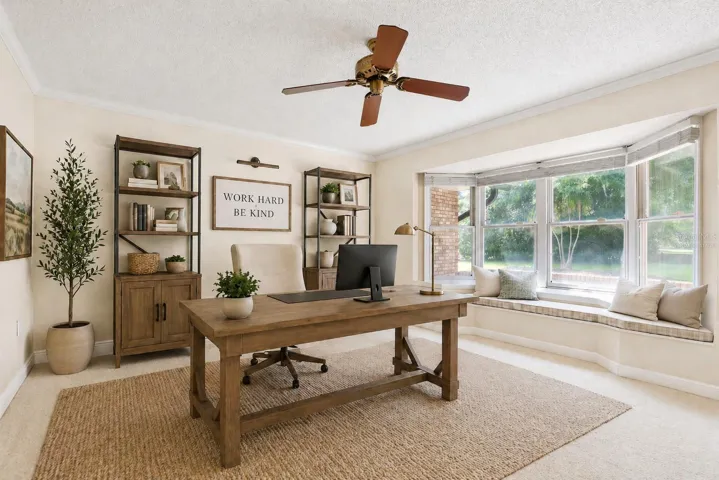 Virtually staged Living Room with walls changed to virtual cream color to show what could be