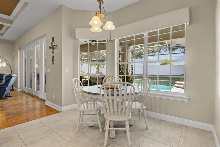 Breakfast nook overlooks the pool