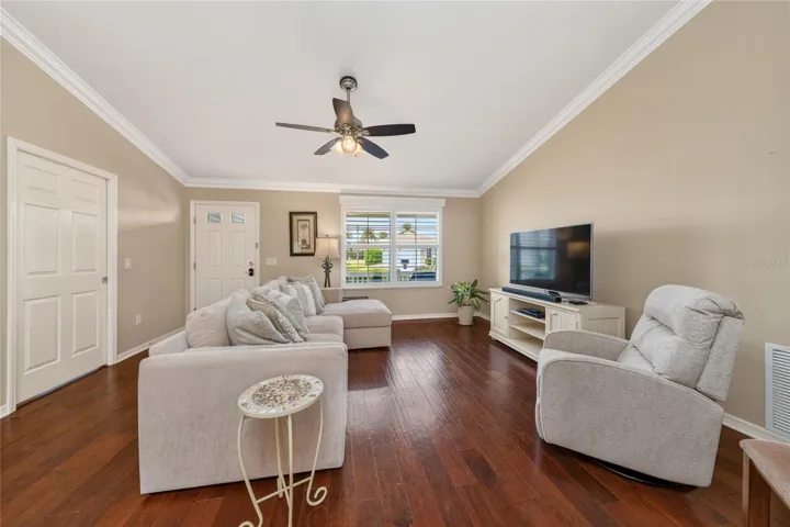 Living area with engineered hardwood flooring