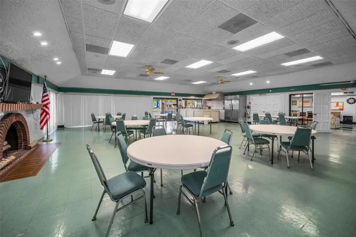 Clubhouse social area with fireplace