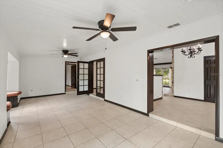 Spacious family room opens up to backyard