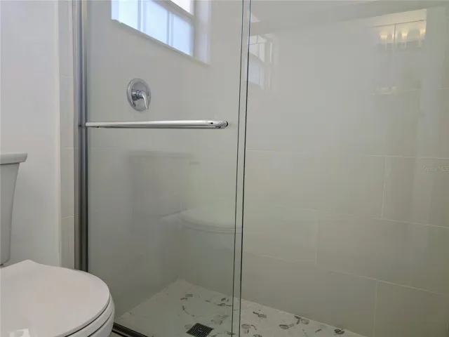 New master bathroom with a step-down shower.