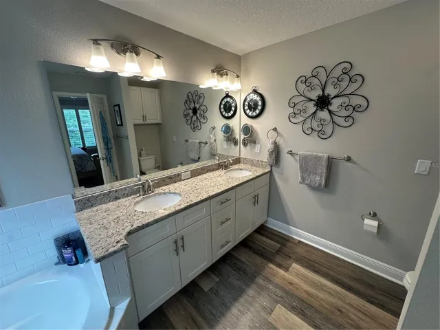Primary Bathroom double sinks, vanity storage